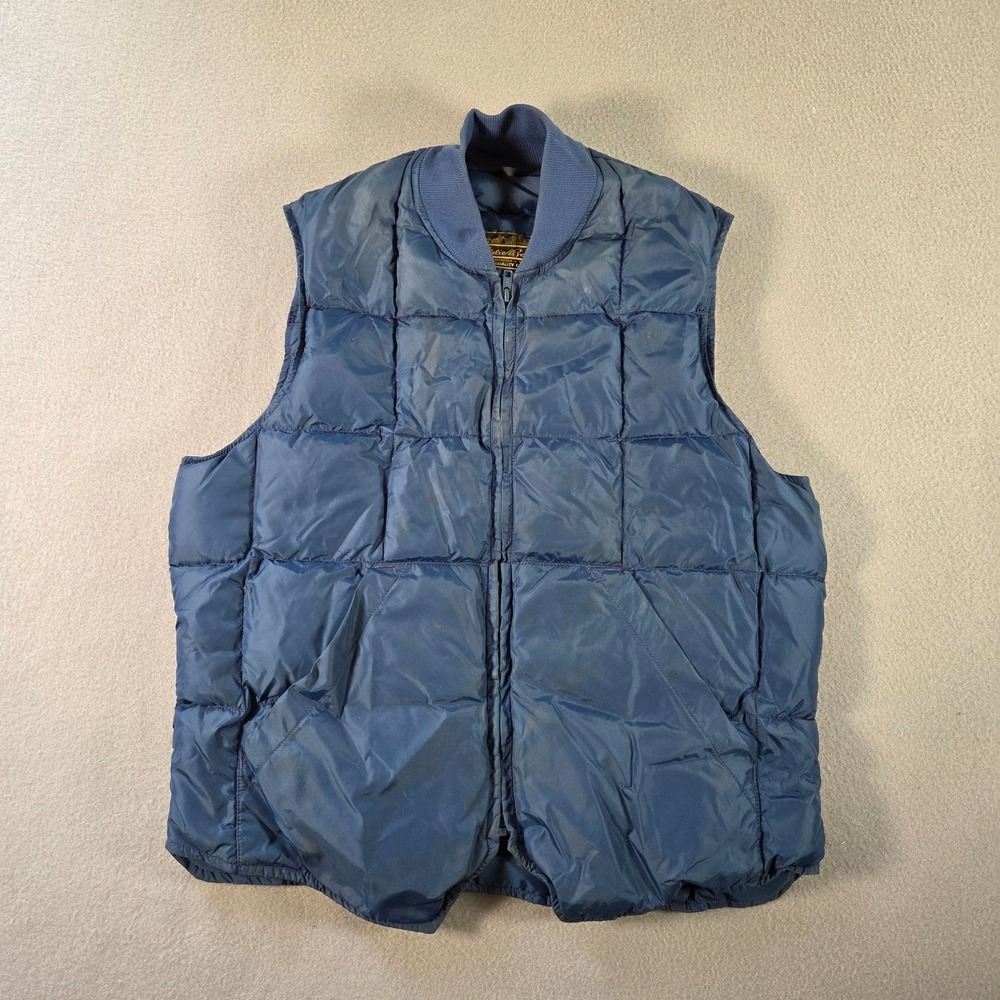 Vintage Eddie Bauer Mens Small Blue Quilted Puffer Vest Down Insulated 90s